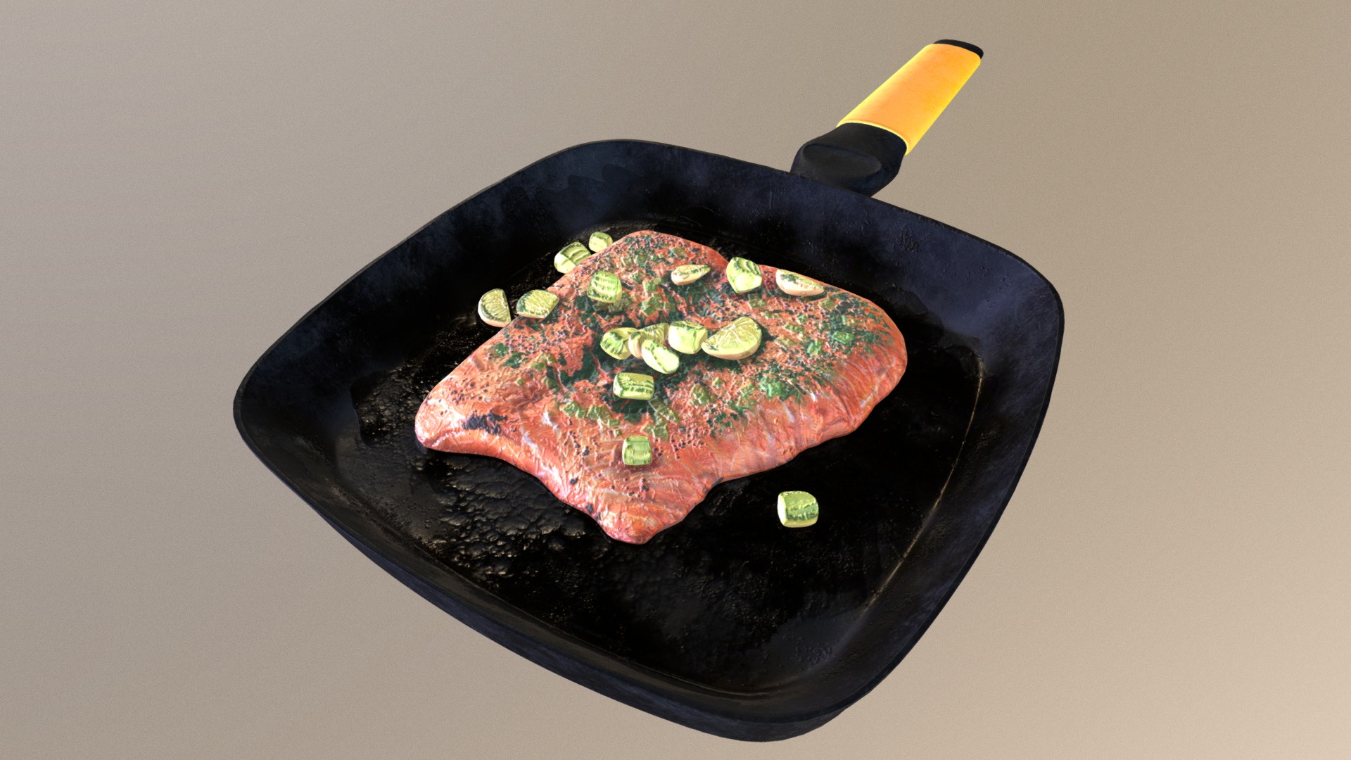3D model Salmon - This is a 3D model of the Salmon. The 3D model is about a pan with food in it.