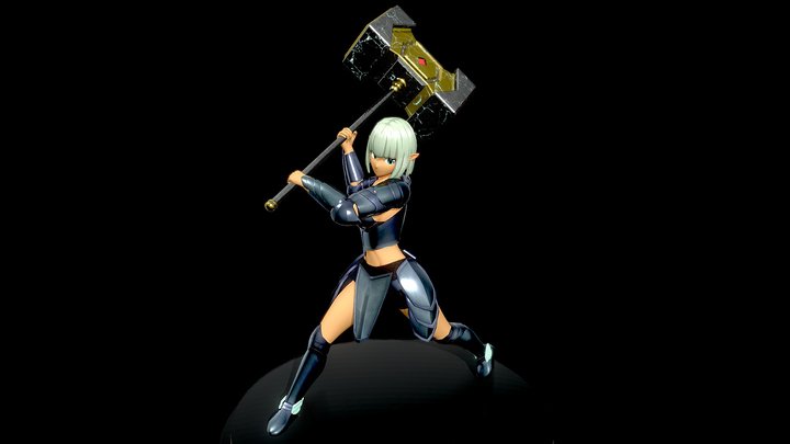 Elf Girl with Hammer (Action Pose) 3D Model