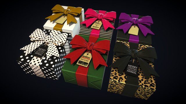 Big Ribbon Holiday Gift Boxes 3D Model