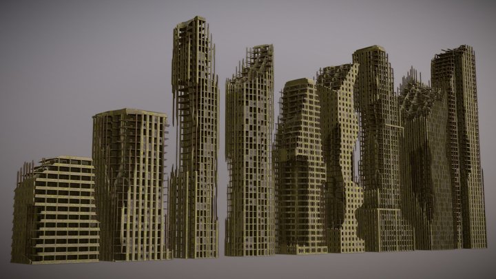 Post-Apocalyptic City Buildings 3D Model