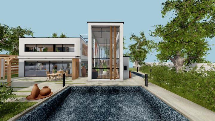 Modern villa 2021 Blender Eevee and Cycles 2 3D Model