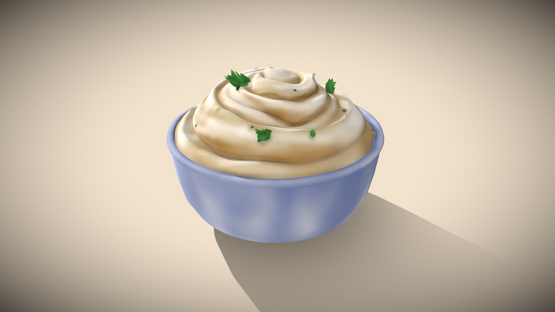 3D model Mashed Potatos - This is a 3D model of the Mashed Potatos. The 3D model is about a cupcake with a white frosting and a green sprinkle.
