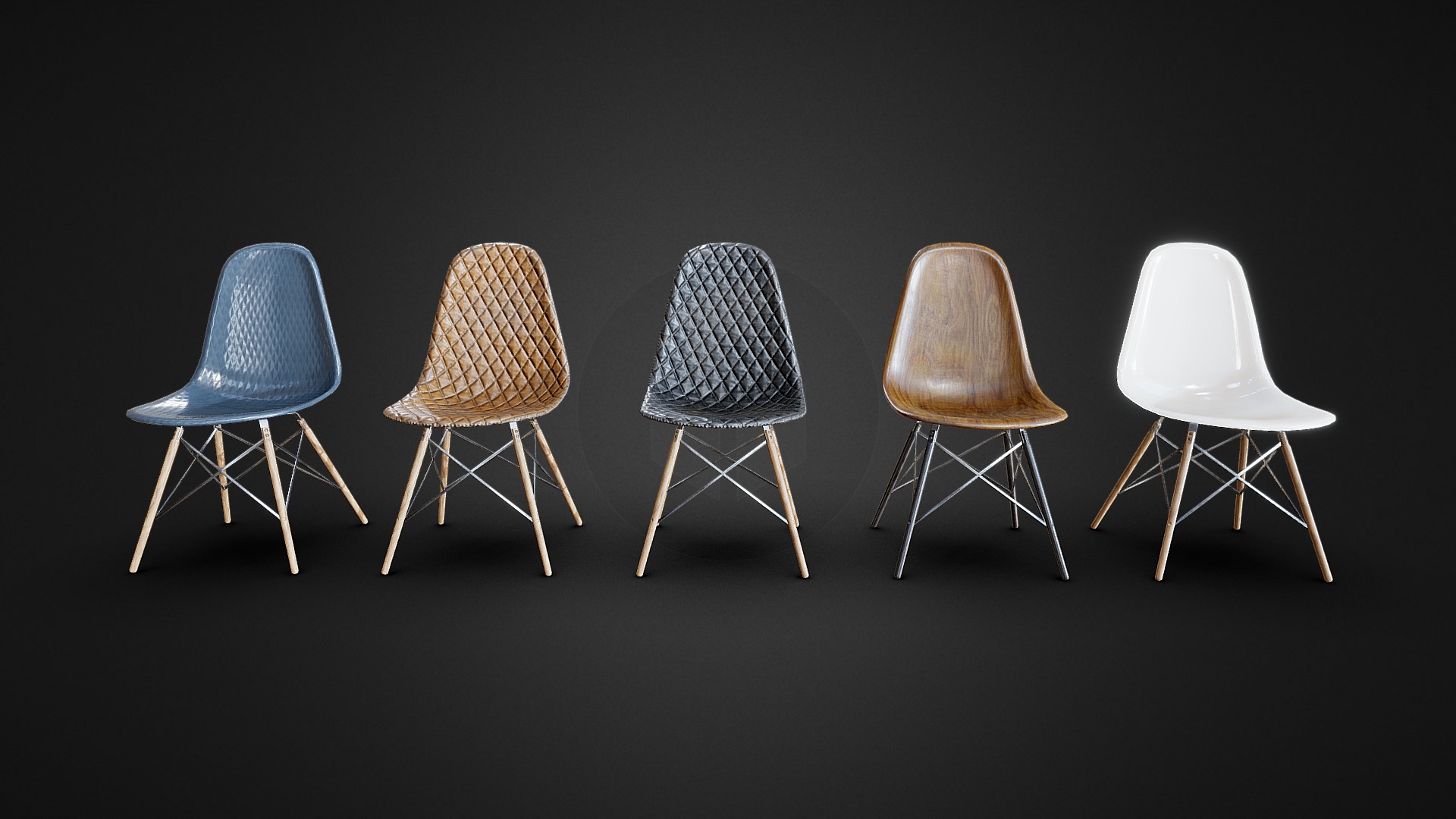 3D model Eames Chairs Variations - This is a 3D model of the Eames Chairs Variations. The 3D model is about a group of chairs.