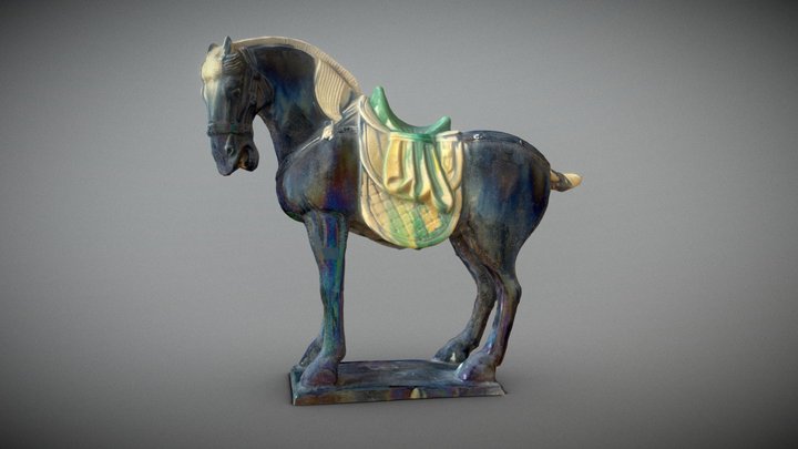Antique Tang tri-colored pottery horse 3D Model