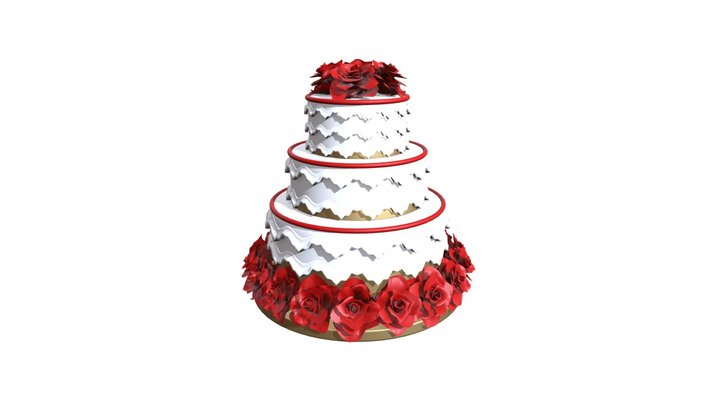 Three Tier Flower Wedding Cake 3D Model