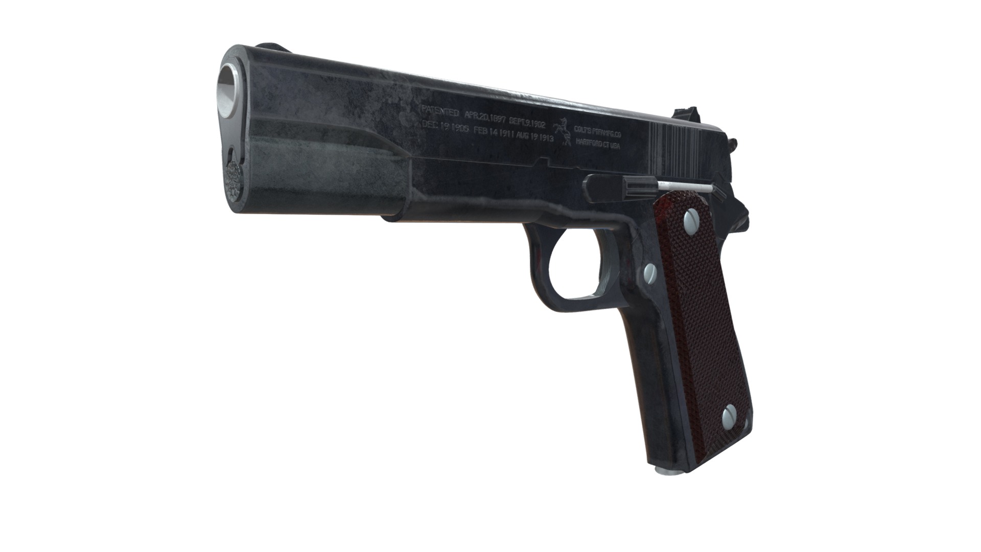 3D model Colt m1911 - This is a 3D model of the Colt m1911. The 3D model is about a black handgun with a white background.