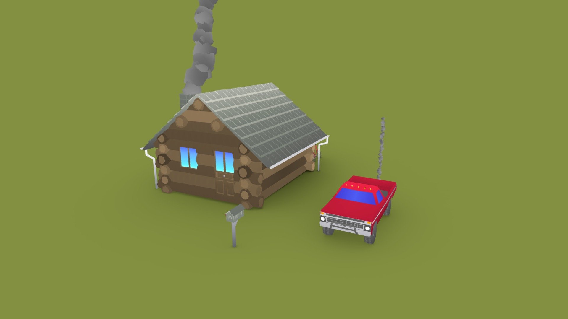 Wood log cabin scene