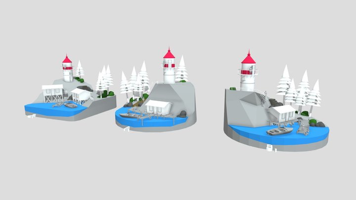 By the Ocean - Diorama and House blockout 3D Model