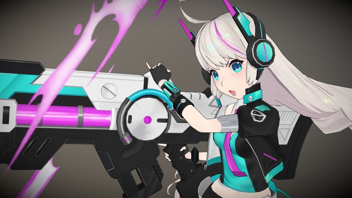 Cartoon Cyber punk Character / cyber weapon 3D Model