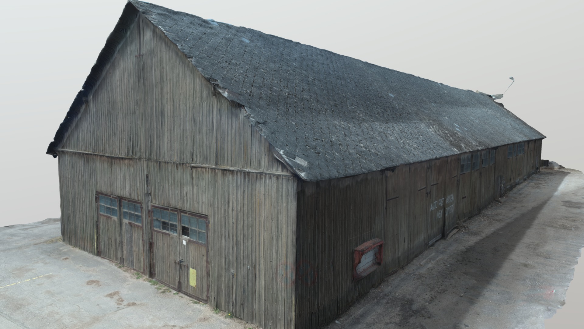 3D model Abandoned Wooden Hangar Scan - This is a 3D model of the Abandoned Wooden Hangar Scan. The 3D model is about a wooden building with a roof.