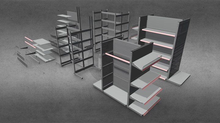 Retail Shelf System - Basic Parts 3D Model
