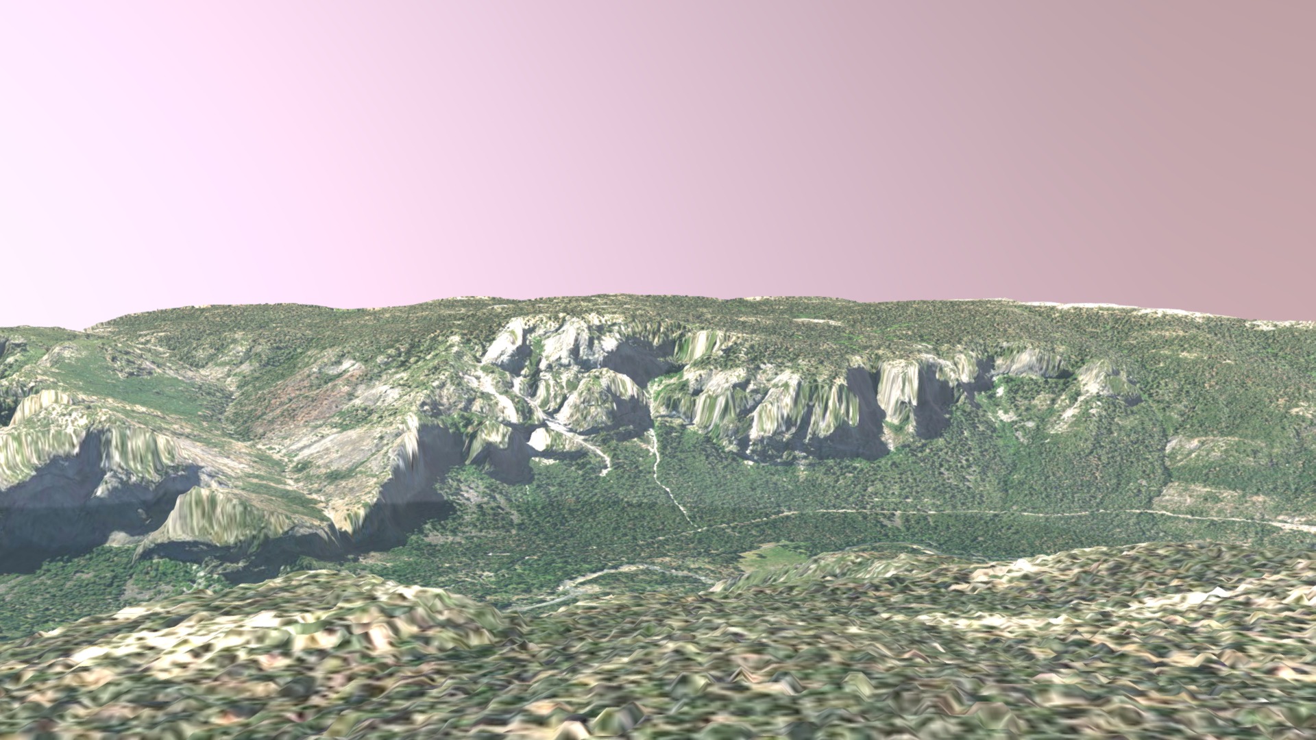3D model Yosemite National Park - This is a 3D model of the Yosemite National Park. The 3D model is about a rocky mountain with a pink sky.