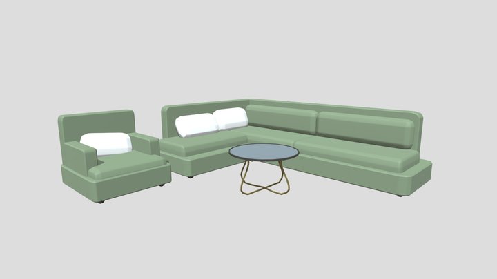 Low Poly Chair, Couch And Table 3D Model