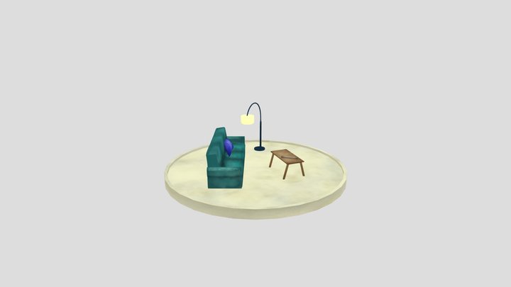 Cozy living room space in watercolor style 3D Model