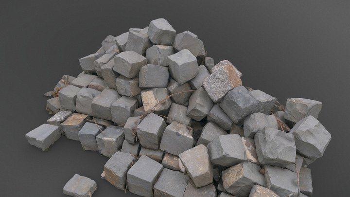 Small cobblestone paving cubes pile free 3D Model