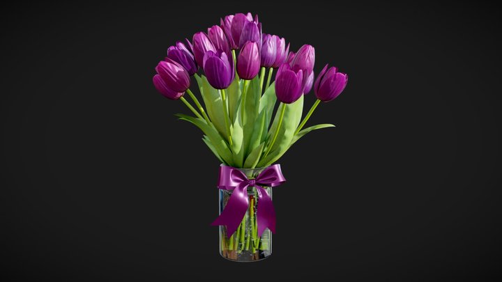 Flower Set 23 / Purple Tulips Bouquet / PBR 3D Model