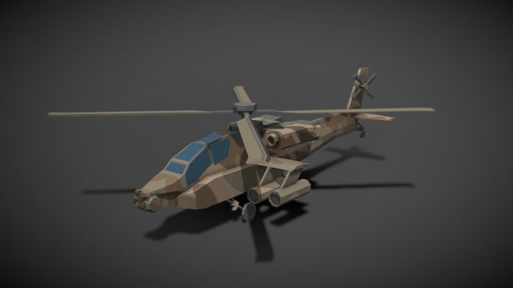 AH-64 Apache Attack Helicopter Low Poly 3D Model