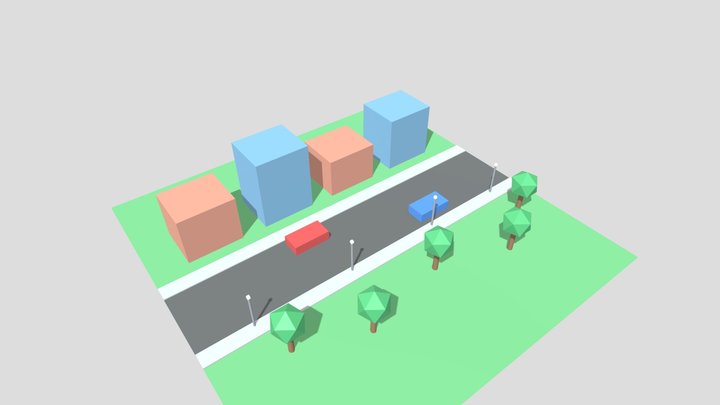 Stylized Low Poly City Environment Scene