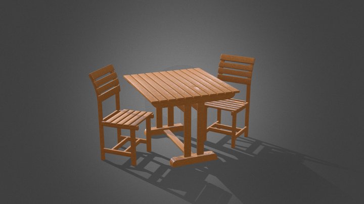 wooden table and chair 3D Model