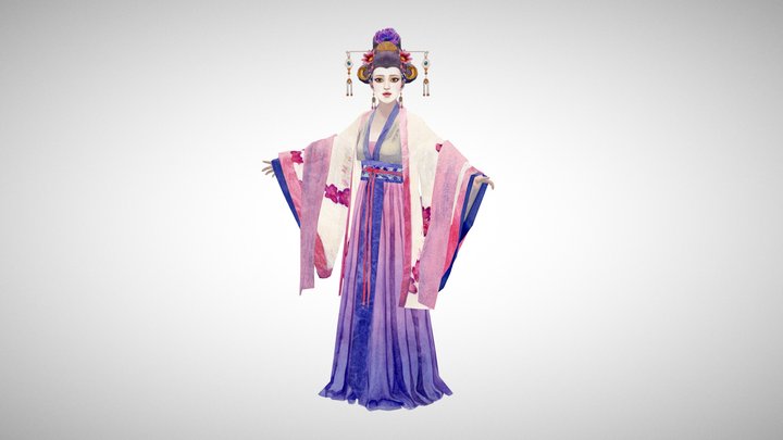 Chinese Empress Low-Poly Watercolour Character 3D Model