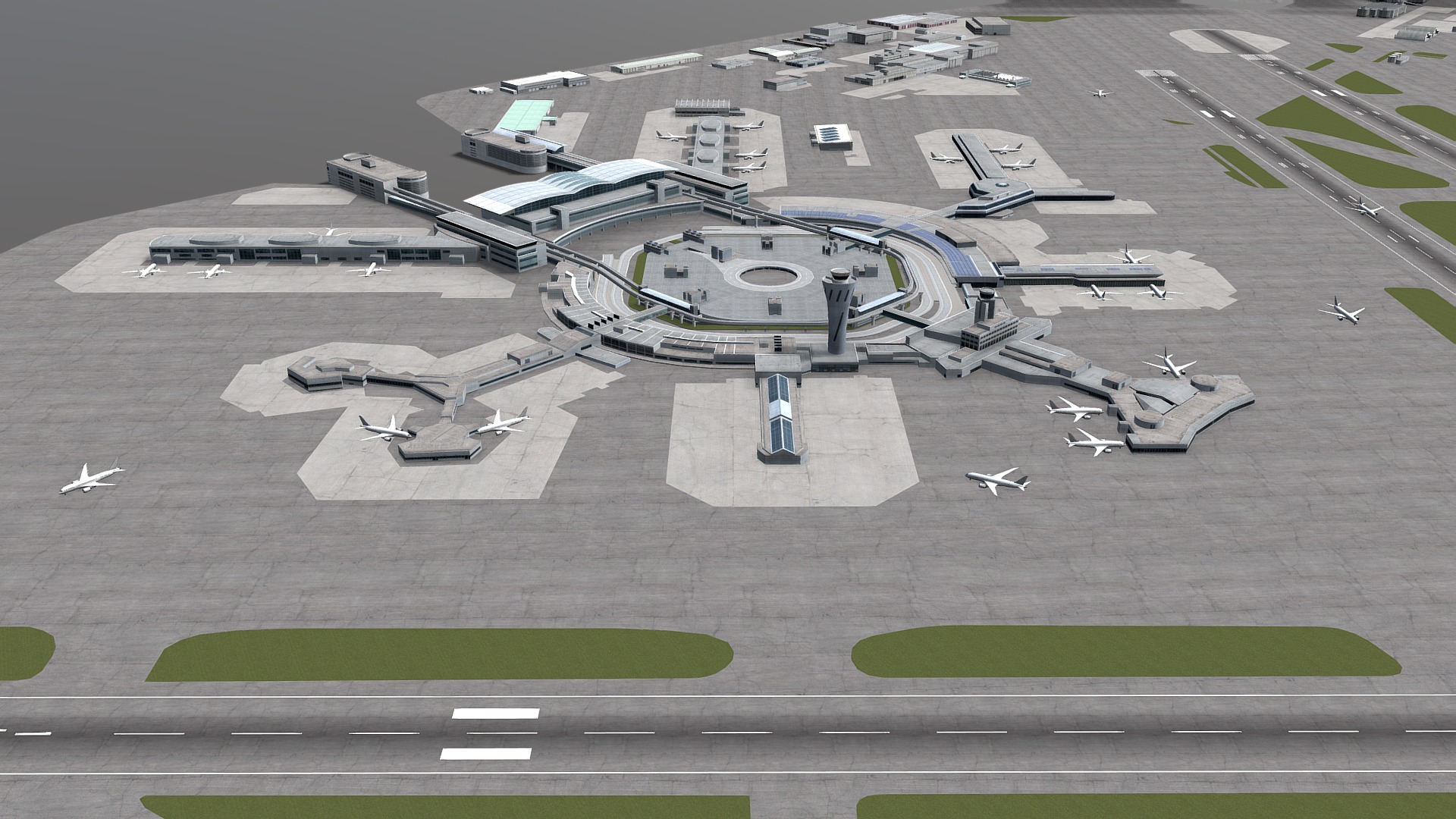 3D model San Francisco International Airport (SFO) - This is a 3D model of the San Francisco International Airport (SFO). The 3D model is about a group of airplanes on a runway.