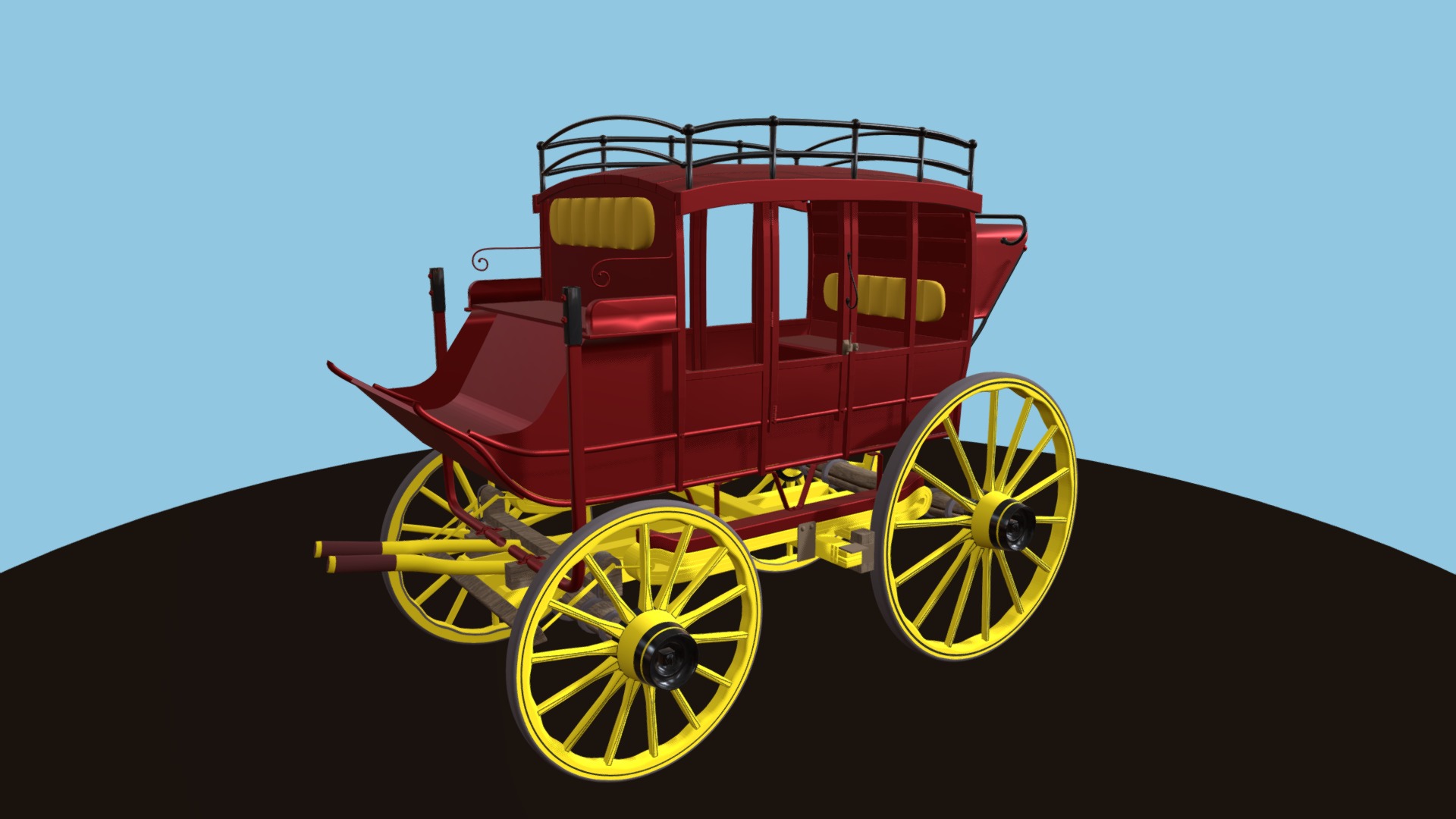3D model Horse Drawn Carriage - This is a 3D model of the Horse Drawn Carriage. The 3D model is about a red and yellow tractor.