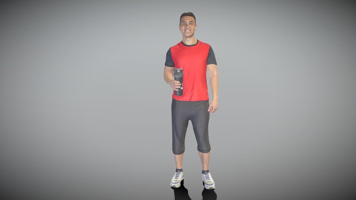 Athletic man in sportswear with water bottle 309 3D Model