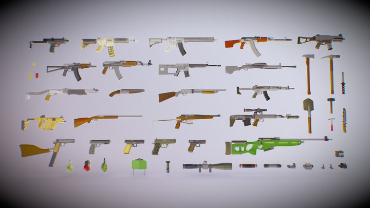 Polygonal Modern Weapons Collection 2 Asset Pack 3D Model