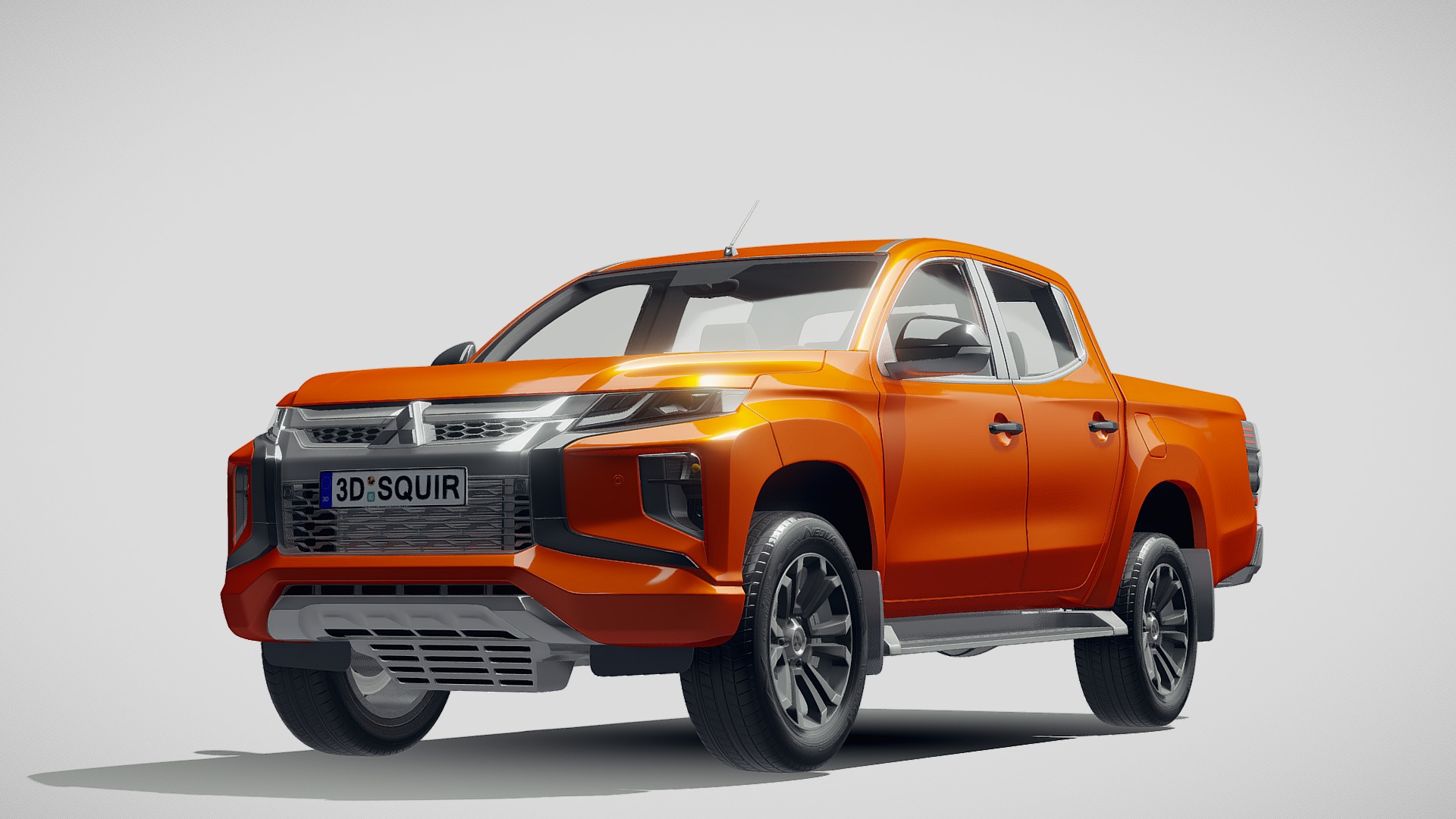 3D model Mitsubishi L200 crew cab 2019 - This is a 3D model of the Mitsubishi L200 crew cab 2019. The 3D model is about an orange car with a white background.
