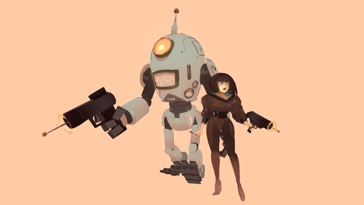 Retro Bot & Space Babe 3D Model