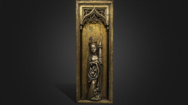 St Barbara c.1490, polychrome and gilded wood 3D Model