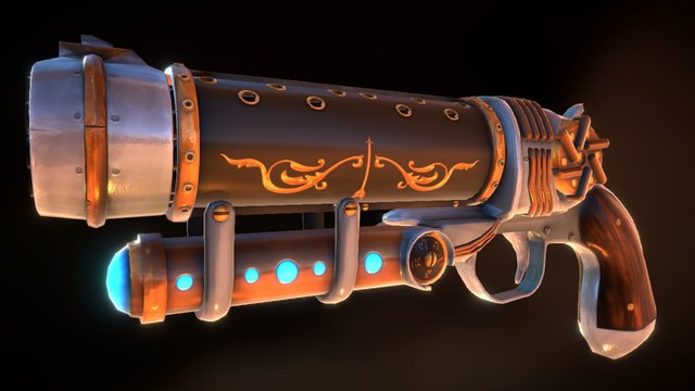 Steampunk Styled Six Barrelled revolver 3D Model