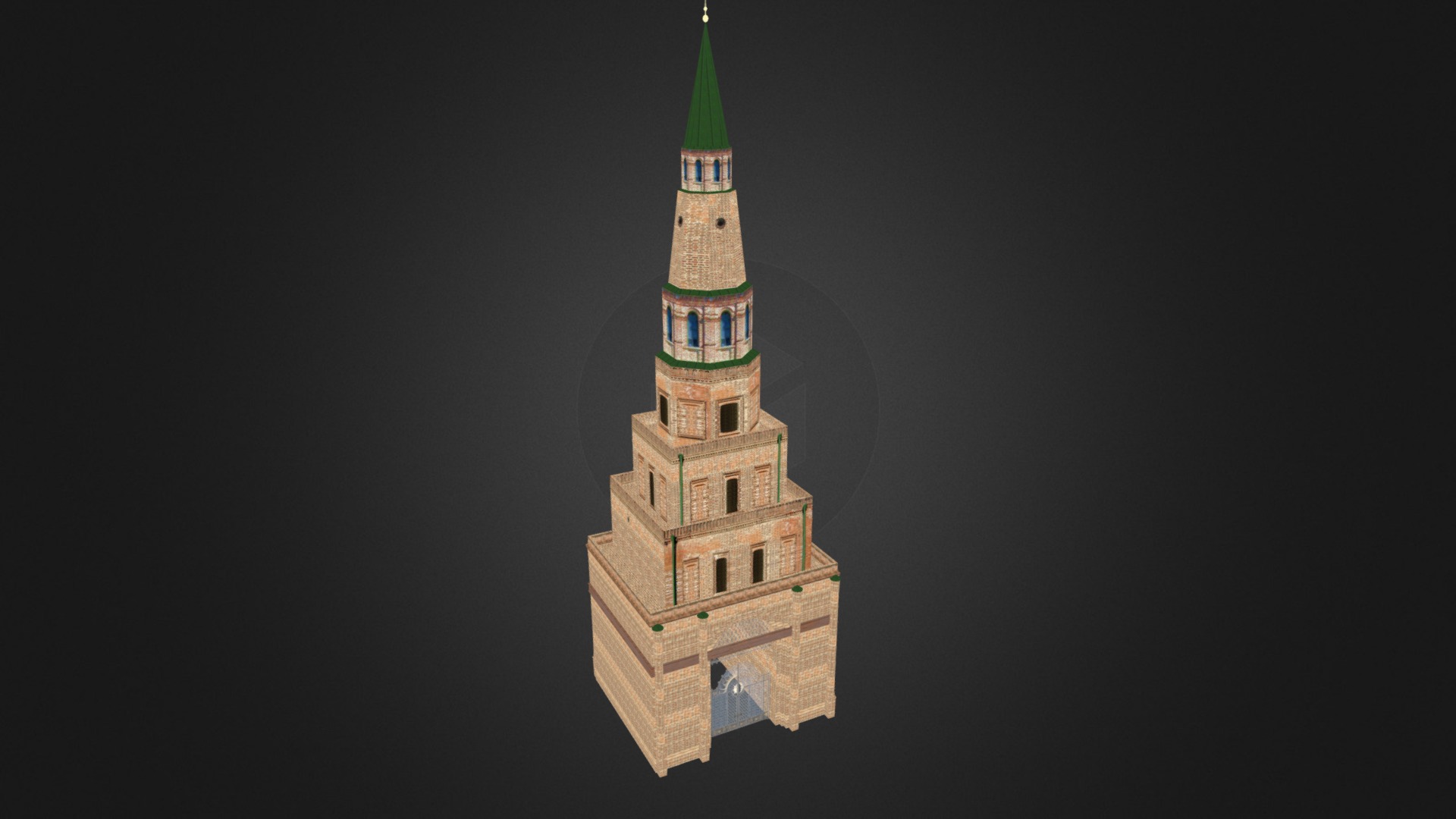 3D model Soyembika Tower - This is a 3D model of the Soyembika Tower. The 3D model is about a tall tower with a green top.