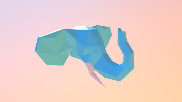 Low-Poly Elephant Head (Trunk Raised) 3D Model