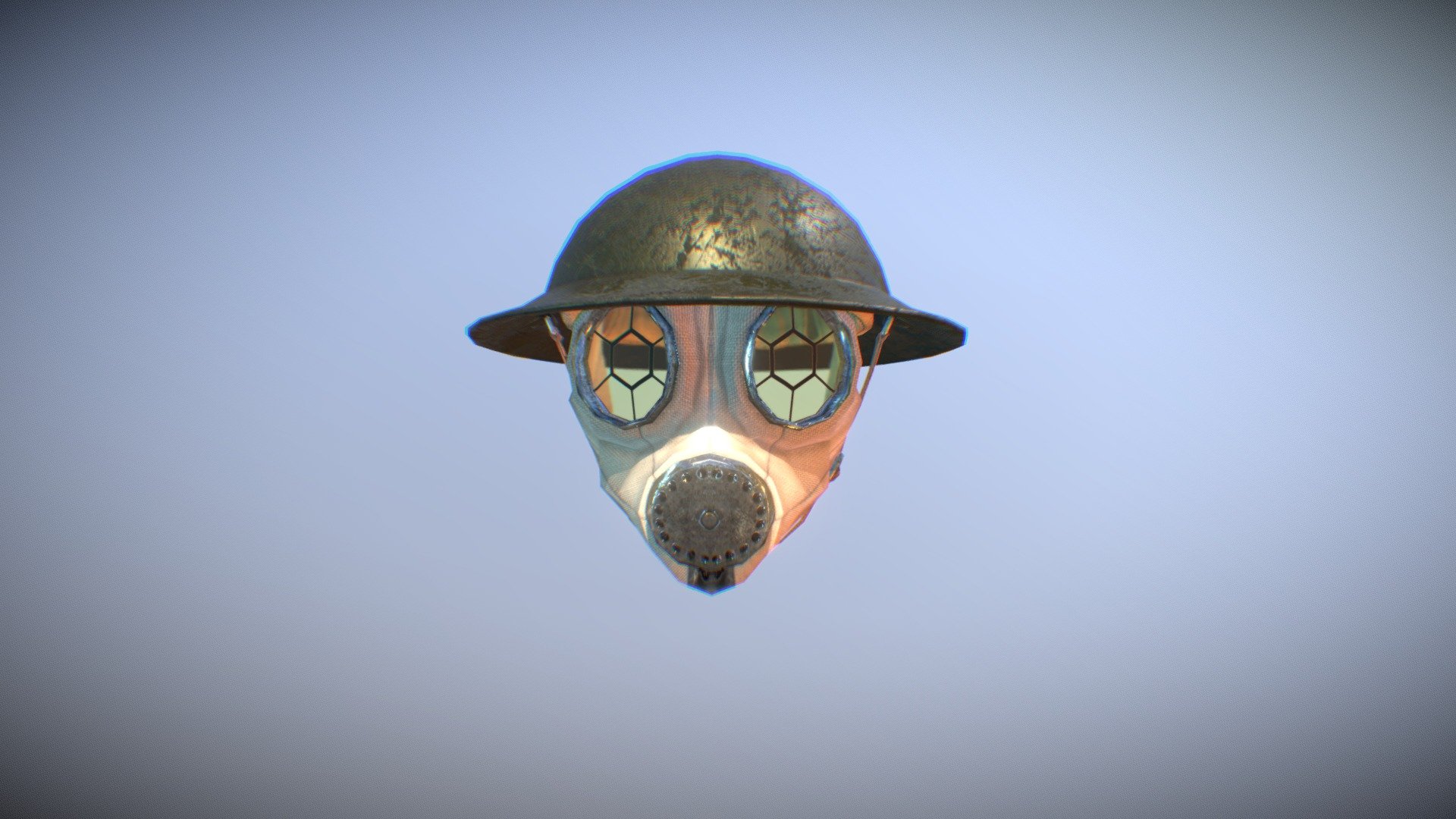 British Helmet with a Gas mask
