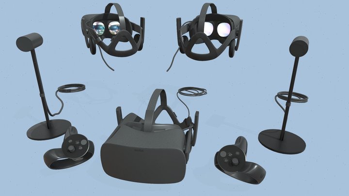 Oculus Rift with Controllers and Sensors 3D Model