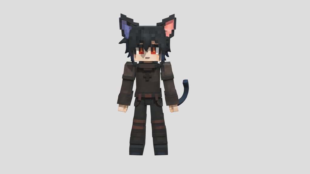 Cat-eared humanoid in armor with a black and bl