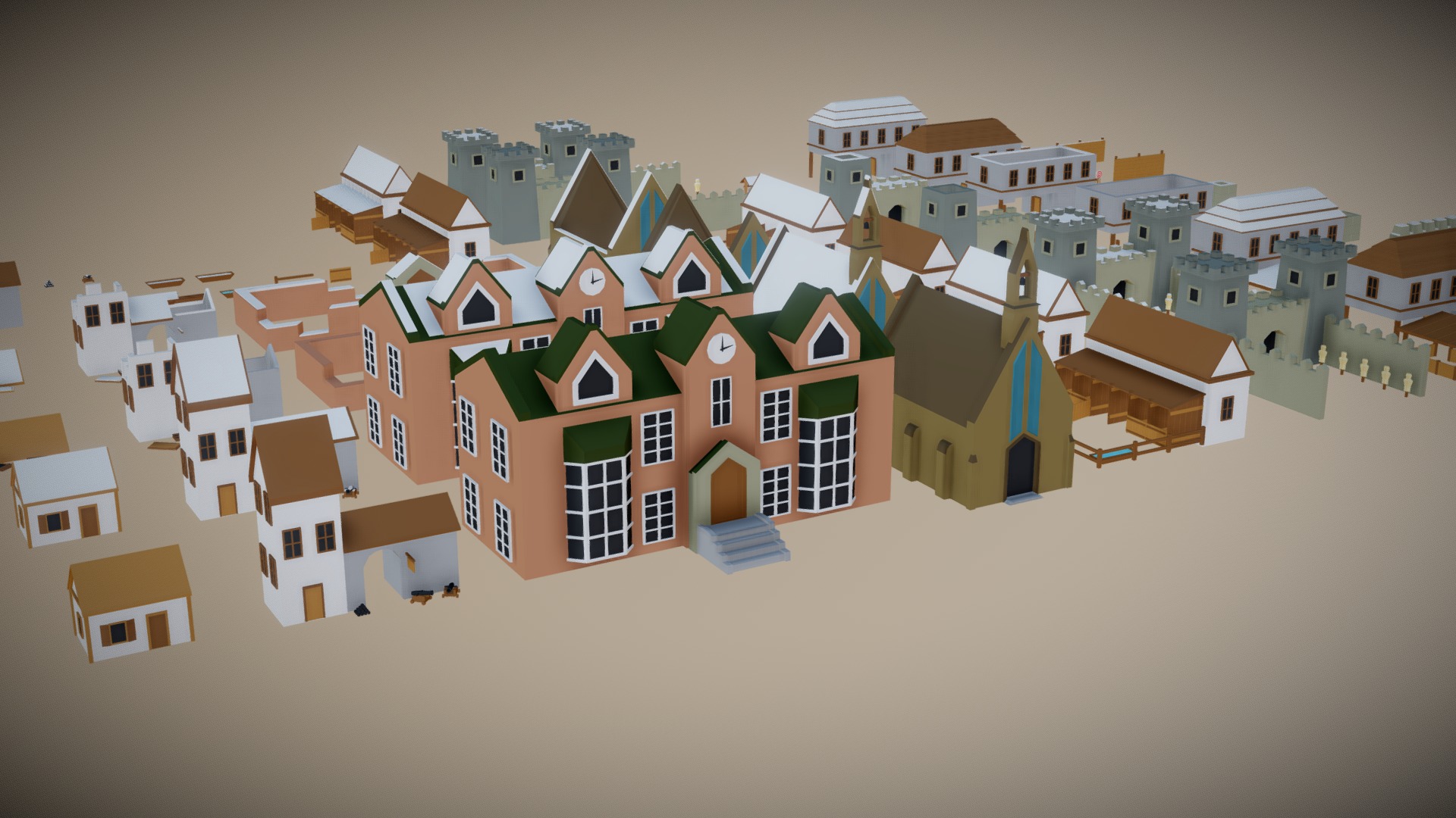 3D model Low Poly Medieval Buildings Part 3 - This is a 3D model of the Low Poly Medieval Buildings Part 3. The 3D model is about a group of houses.
