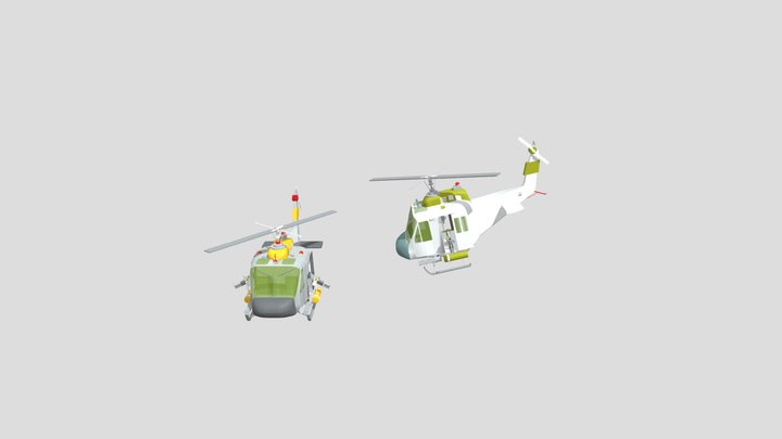 chibi cartoon A1-H1 Helicopter 3D Model