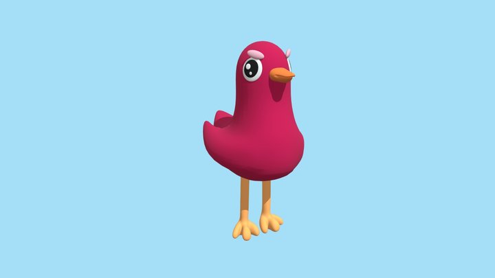 Cartoon Bird with Eyebrows 3D Model