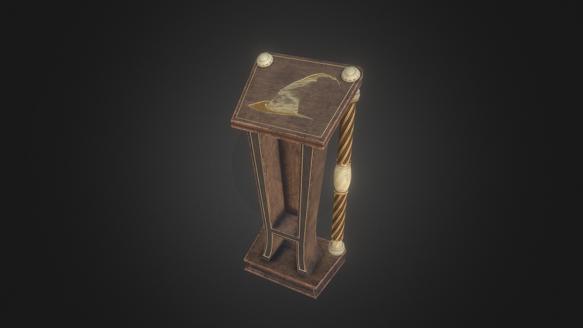 3D model Magic Book Stand - This is a 3D model of the Magic Book Stand. The 3D model is about a gold and silver object.