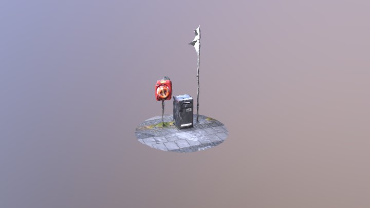 Bin, Lifebuoy, and Pole. 3D Model