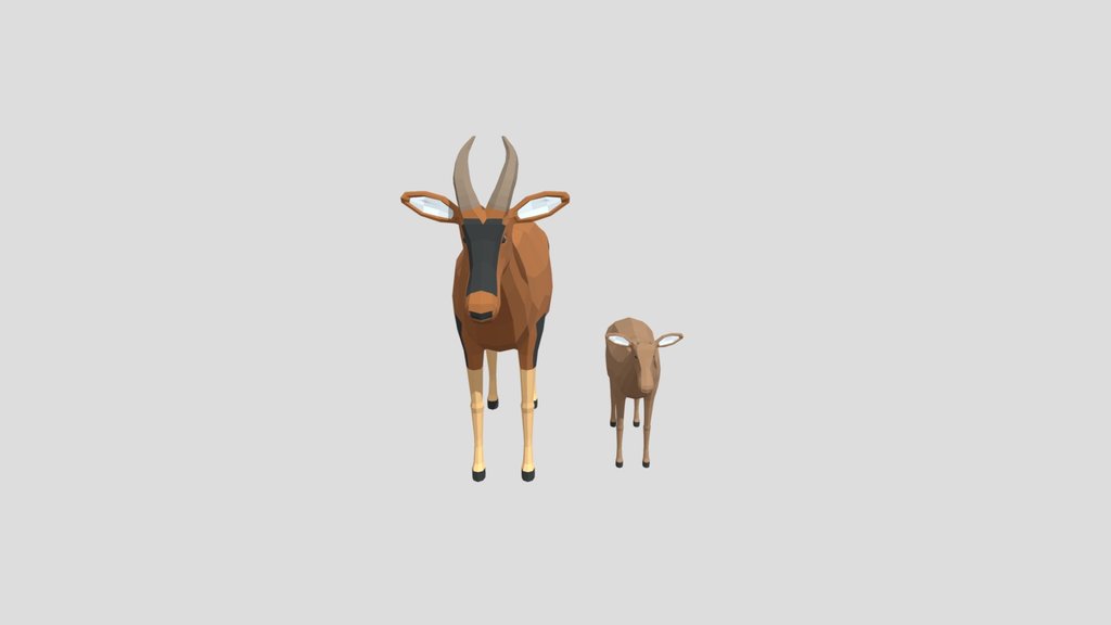 Low Poly Cartoon Topi Antelope