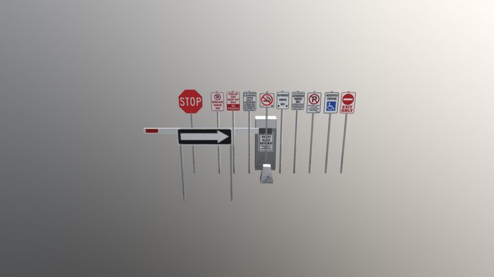 Signs and Parking Barrier 3D Model