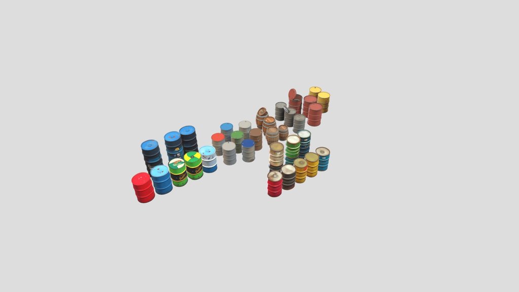 31 barrels of wood and metal low poly used worn
