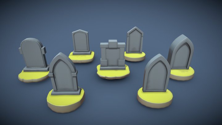 Stylized Halloween Tombstones 3D Model