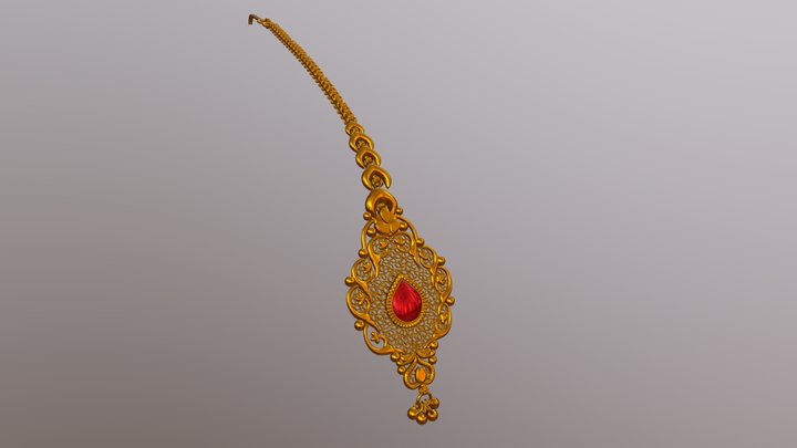 Gold and Ruby Maang Tika Jewellery 3D Model