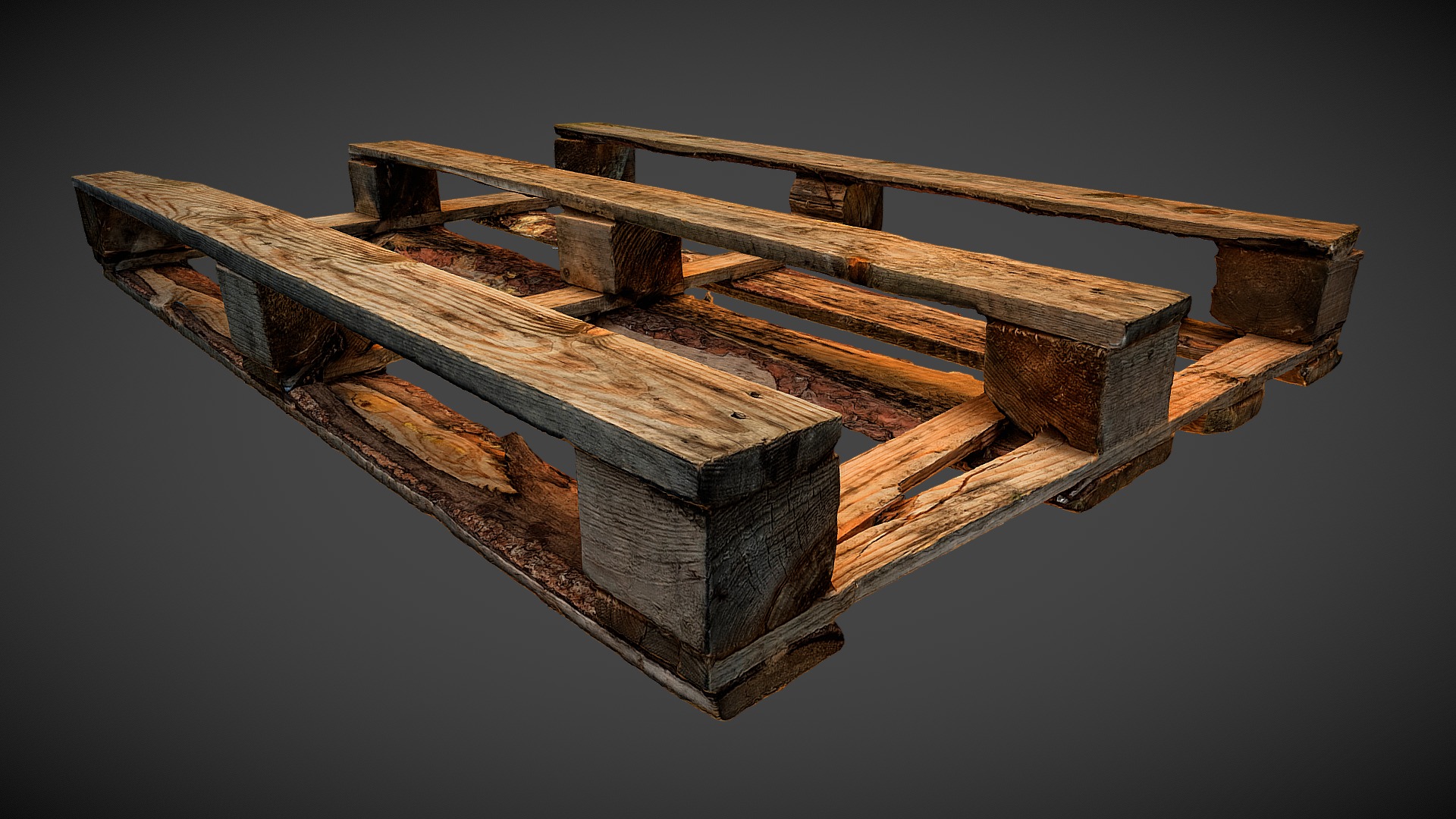 3D model Wooden Pallet ART (RAW 3d scan) - This is a 3D model of the Wooden Pallet ART (RAW 3d scan). The 3D model is about a wooden bench with a wooden seat.
