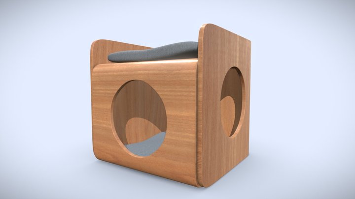 Wooden Pouf Bed Pet 3D Model