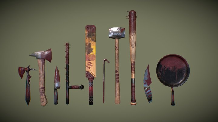 Zombie Horror Weapons (Dirty) 3D Model